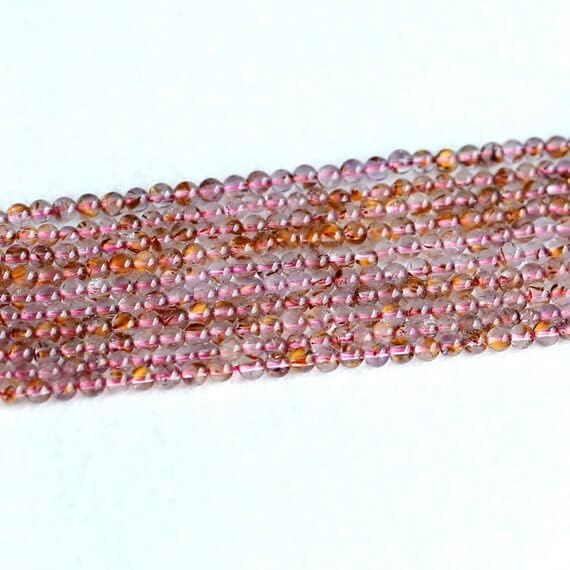 1 pramce Prirodno ljubičasto zlato Titanium Hair Kvarc Kakoxenite Crystal Male okrugle otvorene perle 4mm