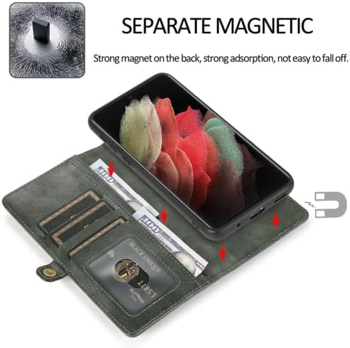 Mueng torbica za novčanik za Galaxy S22 / S22+ / S22 Ultra, magnetna odvojiva futrola za telefon otporna