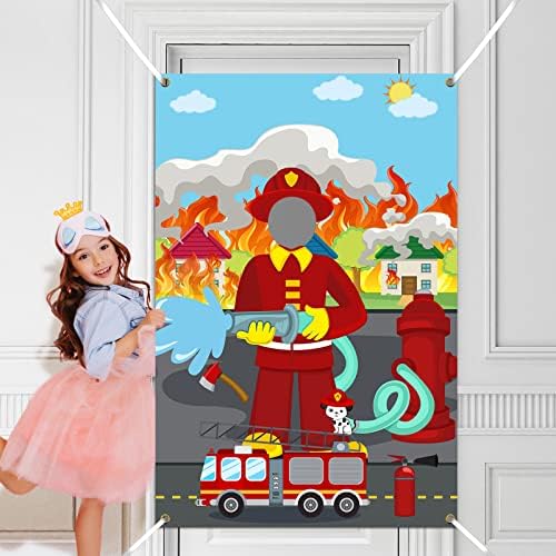 Meltelot Fireman Themed Photo Door Banner, 5x3ft Fire Engine Rescue Party Decor pretvarajte se da igrate