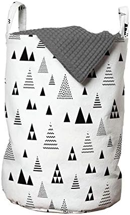 Ambesonne geometrijska torba za veš, šara različitih trouglova formiranih u prugama i talasima u Polka tačkama, korpa za korpe sa ručkama zatvaranje Vezica za pranje veša, 13 x 19, ugljen siva i bela