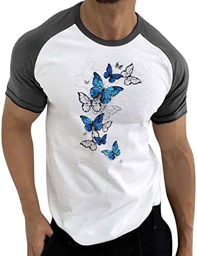 XXBR Ljetne majice kratkih rukava, blok u boji Patchwork Butterfly Print Okrugli vrat TEE The The Casual