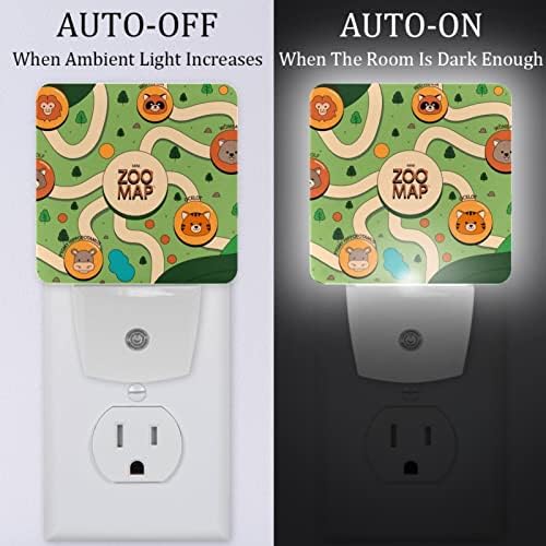 2 paket LED noćno svjetlo Auto/ON/Off prekidač, Zoo karta idealna za spavaću sobu, kupatilo, rasadnik, kuhinju,