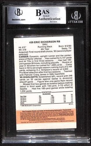 29 Eric Dickerson - 1986 McDonalds Rams Gold Tab Fudbalske karte GRADS BGS Auto - autogramirani fudbali