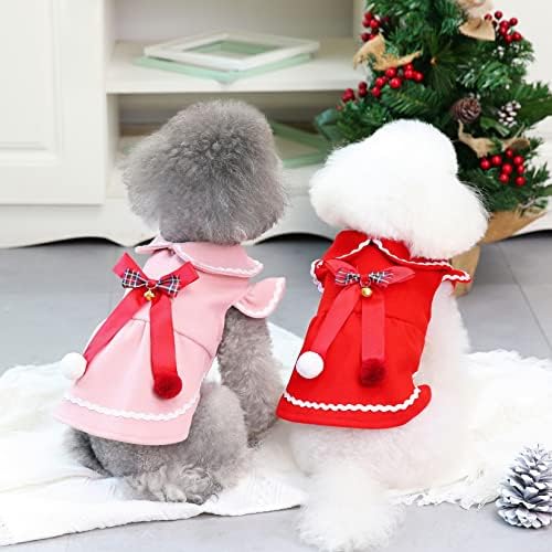 Zimske haljine za zimske pse za male pse Djevojke Božićna štenad princeza haljina sa slatkim lukom i zvonom mekim toplim Xmas ženskim ljubimcima odjeće Chihuahua Doggy haljine odjeće crveno xl