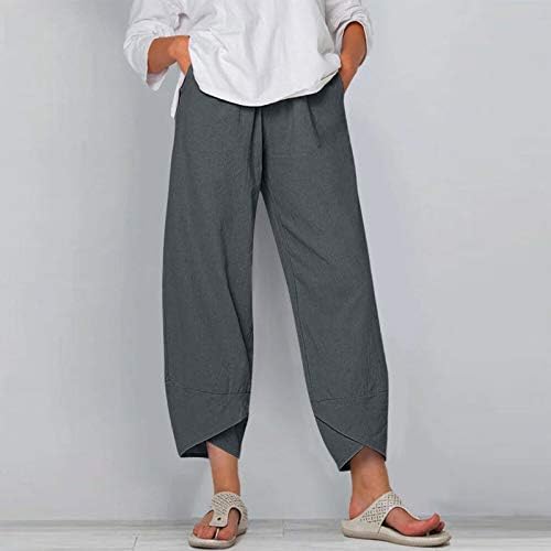 Zhuer ženska rastezljiva široka noga Palazzo Lounge Hlače pamučne posteljine elastične struke joga hlače