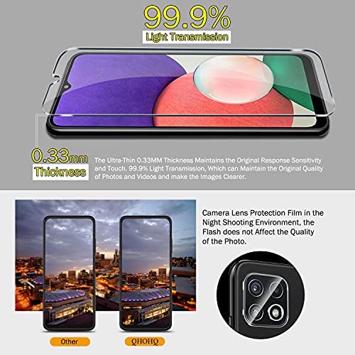 Qhohq 3 Zaštita ekrana za Samsung Galaxy A22 5G sa 3 pakovanja zaštita sočiva kamere,Film od kaljenog stakla,9h