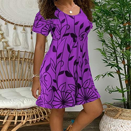 Plus veličina Hawaii haljina za žene 2023 okrugli vrat cvjetni sandred Sundersd s kratkim rukavima mini