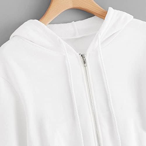 Ženski povremeni čvrsti patentni patentni patentni patentni patentni patentni pauzeji kratki majica svijetli puni zip hoodie žene bijele boje