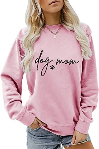 SUNIDOL WOMENS Dog Mom Dukserice Pas Paw Print Dugih rukava Crewneck Ležerne prilike pulover Labava majica