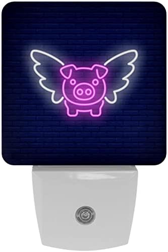 Rodailycay Light-Sensing Night Light Flying Pig Cartoon, 2 pakovanja noćna svjetla se priključuju na zid,
