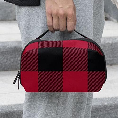 Kozmetička torba za žene, preslatke prostrane vodootporne torbe za šminkanje putne karirane šare crvene