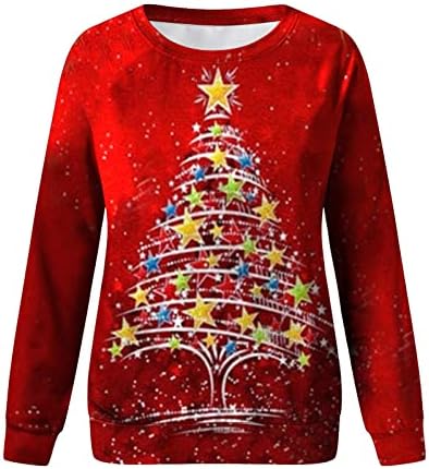 Nokmopo božićne dukseve Žene Casual Fashion Božićni tisak Dugi rukavac O-izrez Pulover TOP Udoban topli džemper