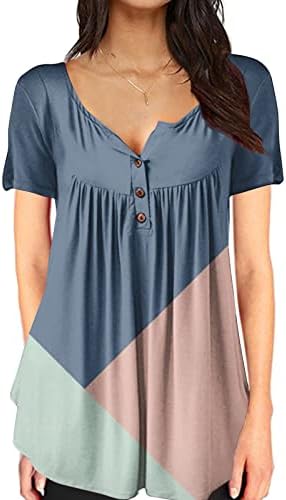 Žene Geometrijski print casual majice kratkih rukava Vrući se TUNIC Osnovni ljetni vrhovi Ležerna Henryji