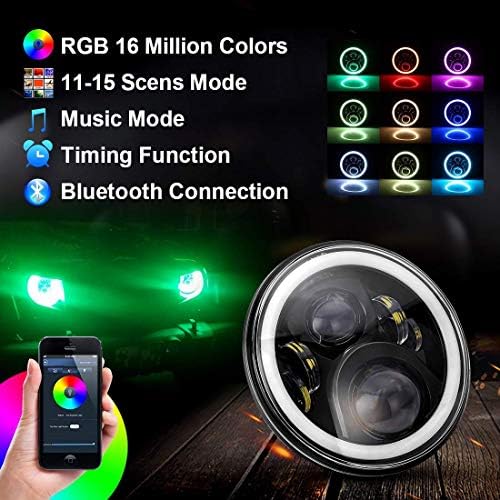 ICBEAMER 7 RGB LED farovi sijalica Halo Angel Eye DOT odobrena aplikacija za telefon Bluetooth kontrola