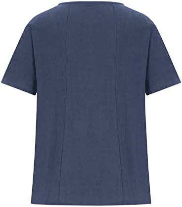 Ženska pamučna posteljina majica Ležerni trendy maslačak print plus veličina tees kratki rukav Crewneck gumba Tunička bluza