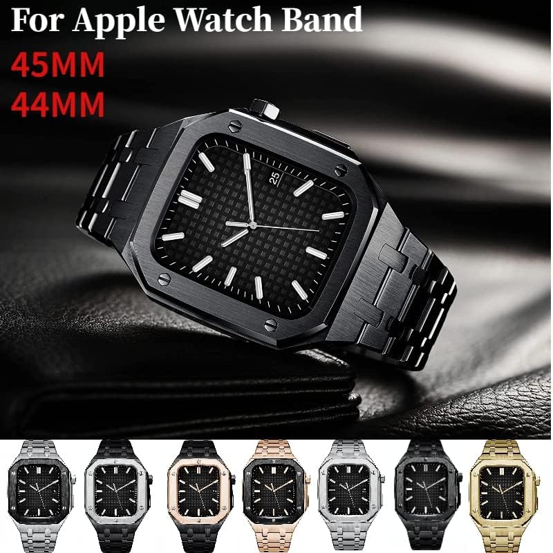 Azanu modifikacijski komplet + futrola za Apple Watch Band 44mm 45mm High End Metal Retrofit narukvica narukvica