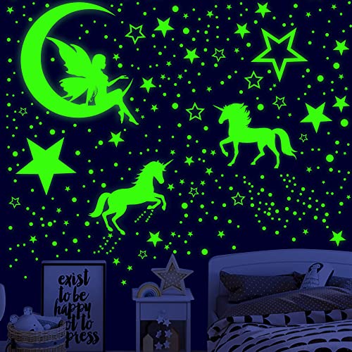 Glow in the Dark Stars for plafon, 915 kom jednorog zidni dekor za djevojčice spavaća soba, Unicorn zidna