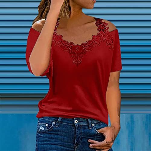 Majice za žene 2023. ljeto V-izrez Ležerne prilike Crochet Solid Caims Dressy bluza Kratki rukav Elegantni