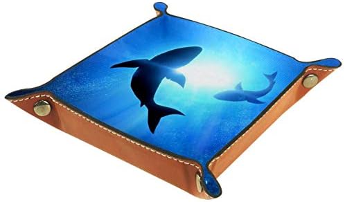 Aisso sobar ladicu ispod talasa krug dva Great White Sharks štampanje koža nakit ladice kutija Organizator za novčanike, satovi, ključevi, kovanice, Mobiteli i Uredske opreme