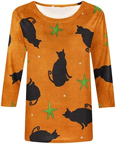 Ženska halloween modna tiskana labava majica srednje dužine 3/4 rukava bluza okrugli vrat Ležerni pulover