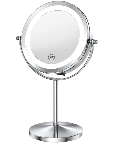 Benbilry Osvetljeno ogledalo ispraznosti sa lampicama i uvećanjem, 1x / 10x uvećano LED ogledalo dvostruko