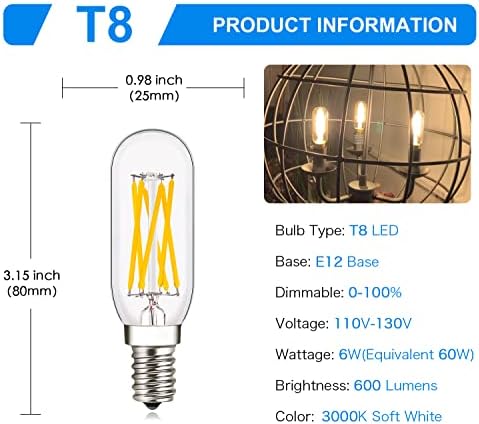 T6 / T8 LED kandelabra sijalica, 6w meka topla bijela 3000k E12 Edison LED dimabilne cjevaste sijalice za