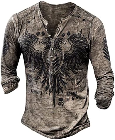 WENKOMG1 Muška 1/4 dugme Y2K Henley majice meka Lobanja Print T-Shirt Baggy Vintage Tops Goth Duks sportski