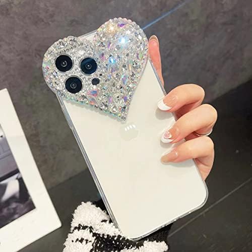 Moseza kompatibilna sa futrolom iPhone 14 Plus, luksuzno Bling Rhinestone 3D dijamantski ljubavni futrola