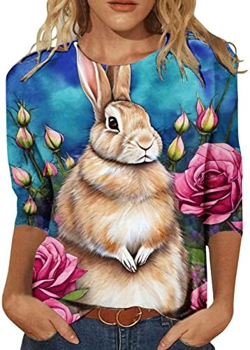 Žene Uskršne košulje Ljeto 3/4 rukava s majicama Ležerne prilike Modni labavi cvjetni print Tunic TEES Plus