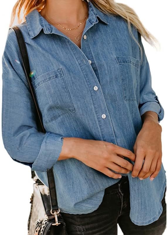 CLlios traper majice za žene trendi gumb prema dolje dugih rukava labav fit tunike plavi jean majice žene