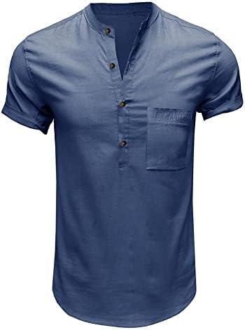 Muška pamučna posteljina Henleyji košulja kratkih rukava Ležerna ljetna plaža T majice Hipi bluza Tee vrhovi