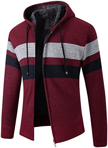 Lu's Chic Muški puni zip hoodie zimski prugasti dugi rukav pleteni kardigan džemper s tankim džepovima sa
