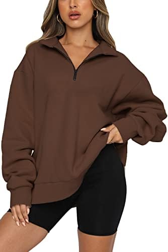 Smeng Ženska prevelika polovina Zip dukseri dugih rukava pulover 1/4 kovrče na zatvaraču runo džemper