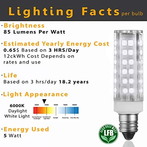 E11 LED Sijalice – 5w - 50W zamjena halogena - zatamnjiva - Mini-kandelabra bazna sijalica - zamjenjuje T4 /T3 JDE11 – dnevno svjetlo 6000K - za stropne ventilatore, osvjetljenje ormarića, Sconce & Više - 4 pakovanja