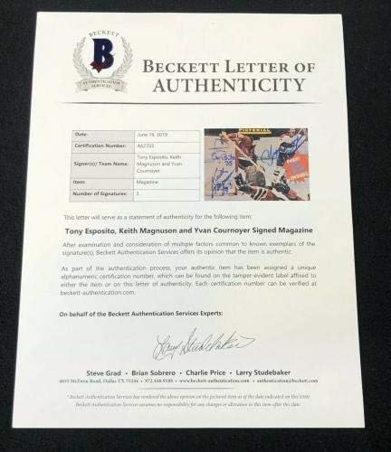 Keith Magnuson Tony Esposto Yvan Cournoyer potpisan Magazin Beckett COA-potpisani NHL časopisi