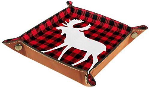 Muooum Leather Valet Tray, Moose Buffalo Red Plaid, kutije za skladištenje Cube desktop Organizator za novčanike