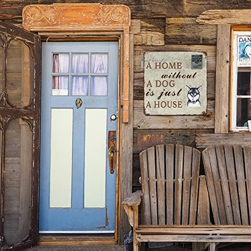 Smiješni pas metalni limenki znak Dom bez psa nalazi se samo kuća sibirski husky pas dobrodošli sa kućnim ljubimcem kalaženjem metalne umjetnosti retro zida viseći ukras za vrt kućnog ljubimca za mamu za kućne ljubimce
