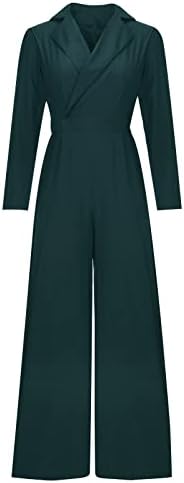 LCEPCY WOMENS Dressy Jumpsuits V izrez Dugi rukav Business Cousters Solid Lable FIT Long Hlače Rompers sa