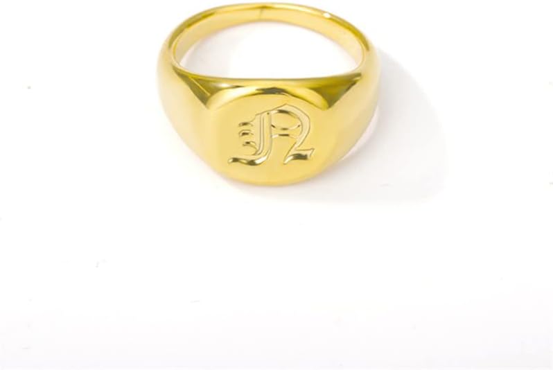 T3Store minimalistički nakit Retro inicijali prsten za muškarce žene A-Z Staroengleska slova natpisna pločica