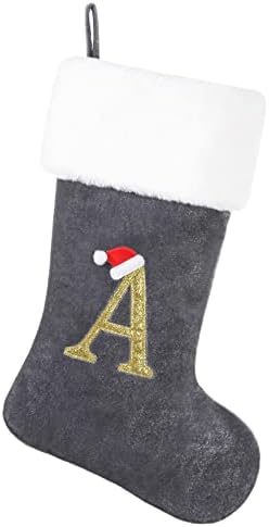 Siriphum 20 inča Monogram Božićne čarape Deluxe siva velvet karoserija sa super mekim plišanim manšetom vezenim slovom