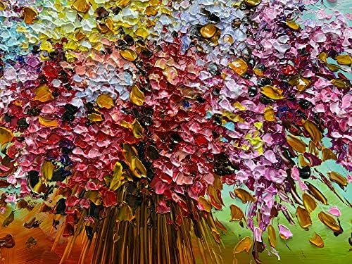 Boieesen Art, 24x36inch teksturirane Ručno obojene slike cvjetnog ulja šareni buket umjetničko djelo ulje ručno slikarstvo Kućni dekor umjetničko Drvo iznutra uokvireno spremno za vješanje