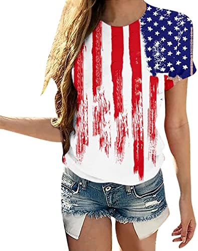 Patriotske majice za žensku američku zastavu Thirt Ljetni casual vrhovi kratkih rukava kratkih rukava zvijezda