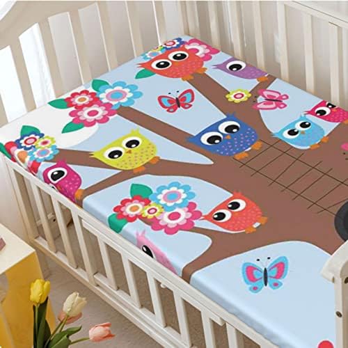 Owl Tematsed Mini Crib listovi, prenosivi mini listovi krevetića ultra mekani materijal-baby list za dečake,
