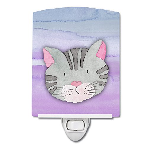 Caroline's Treasures BB7358CNL Cat Face Meow akvarel keramičko noćno svjetlo, kompaktno, ul certificirano,