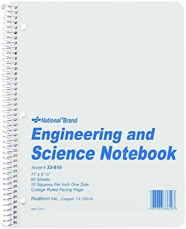 Nacionalna Inženjerska i naučna bilježnica, pravilo Kadrila , bijeli omot, 11 x 8,5 listova