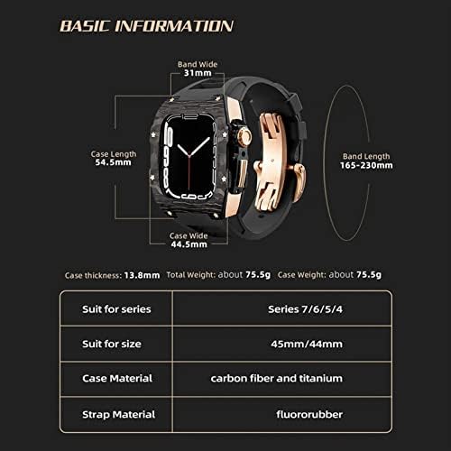 AEMALL Carbon modifikacija vlakana za Apple Watch 7 44mm 45mm Gumeni remen Luksuzan modificirana futrola