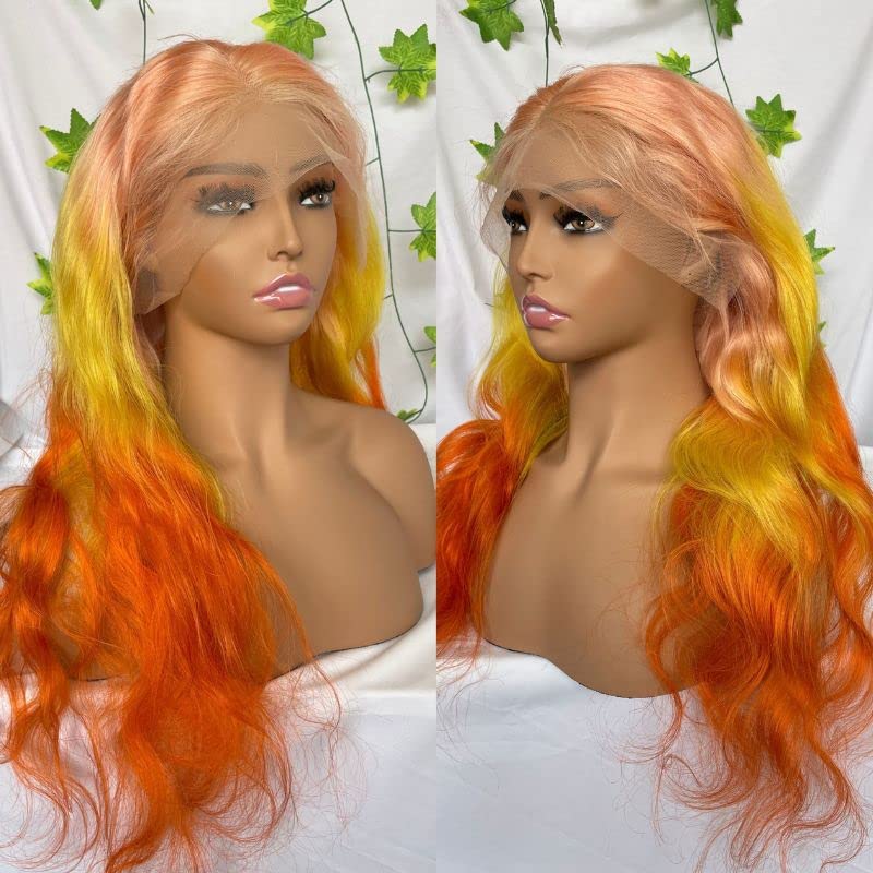 Dreambeauty Ombre ružičasto žuta narandžasta boja 13x4 HD prozirna čipka prednja perika za ljudsku kosu