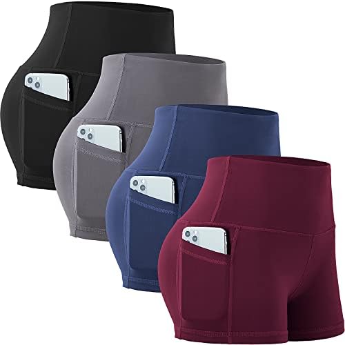 Chrleirure 4 pakovanja Spandex joga kratke hlače sa džepovima za žene, viskosne plijene za vježbanje visokog