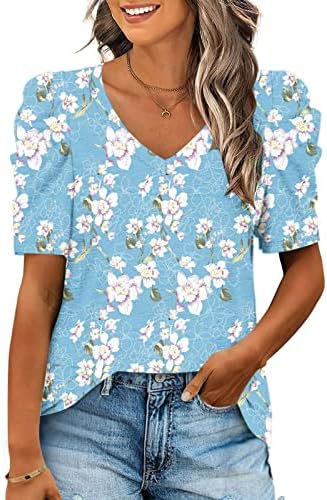 Ženska V vrat Pamuk Graphic Peony Print Floral Casual bluza za djevojke Jesen Ljetni CY CY