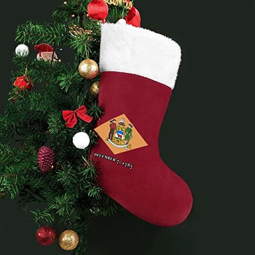 Delaware State Flag Božićne čarape za čarape sa plišanim kaminom visi za Xmas Tree Decor Decor